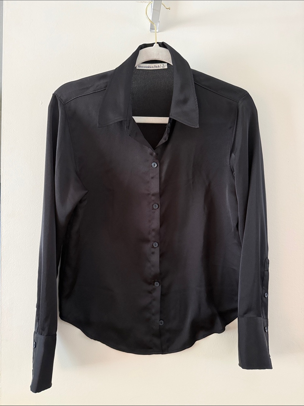 Abercrombie & Fitch Black Satin Button-Down Shirt